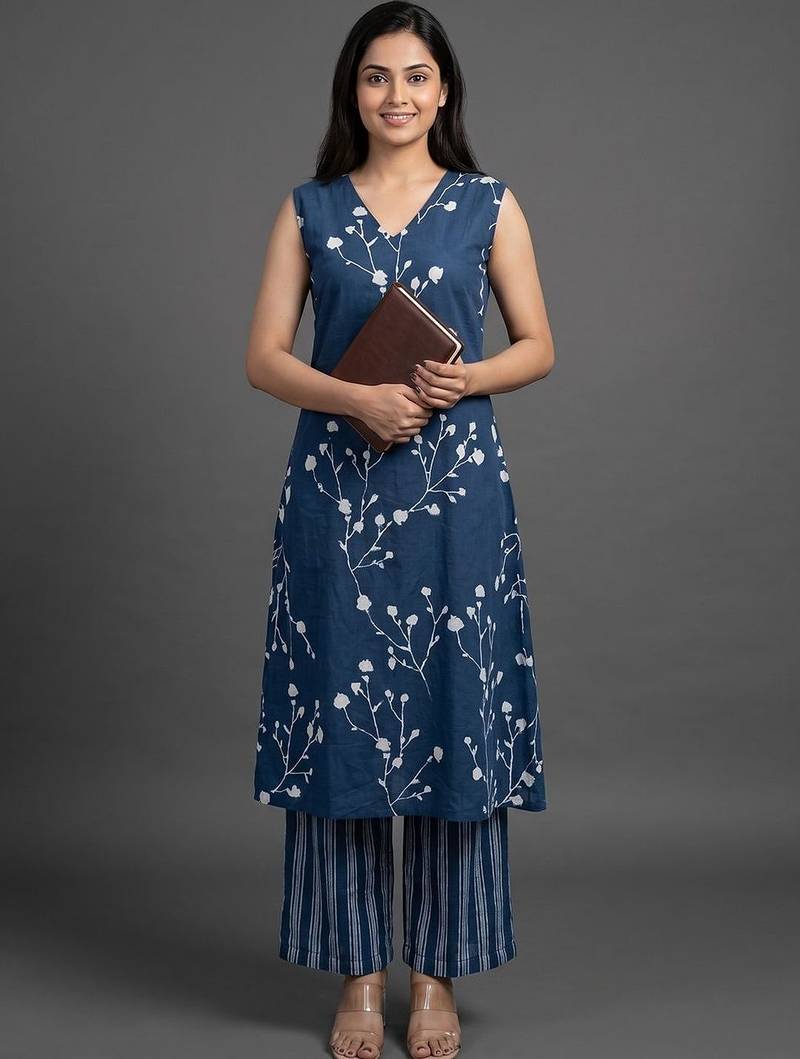 structured women floral printed regular kurta with palazzos