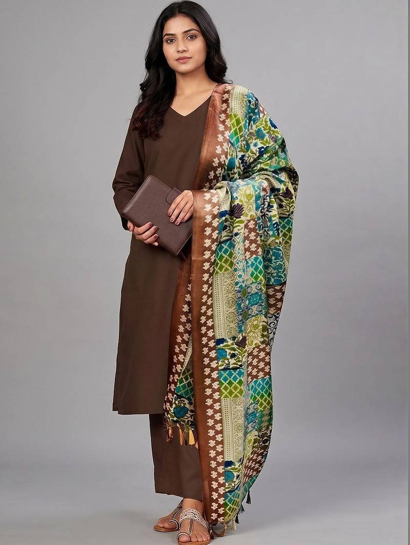 workwear women ethnic motifs regular kurta with trousers & with dupatta