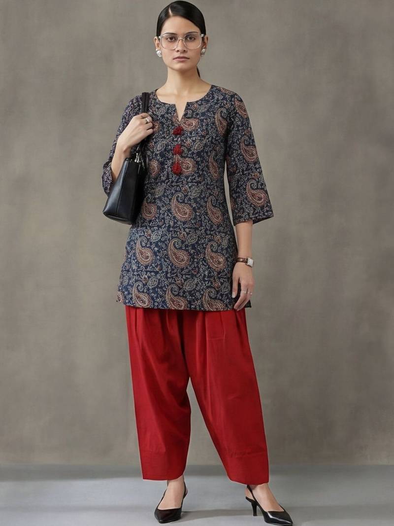 tailored women paisley printed regular cotton farshi suit