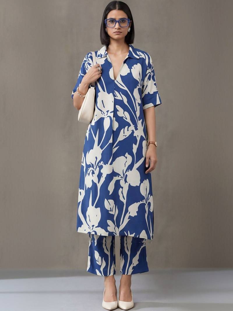workwear women floral printed regular kurta with palazzos