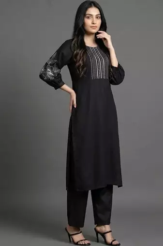tailored women ethnic motifs embroidered regular thread work kurta with trousers