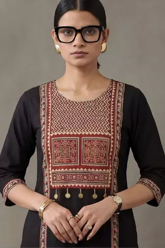 tailored women ethnic motifs embroidered regular thread work cotton kurta with trousers & with dupatta