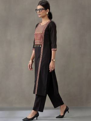 tailored women ethnic motifs embroidered regular thread work cotton kurta with trousers & with dupatta 3