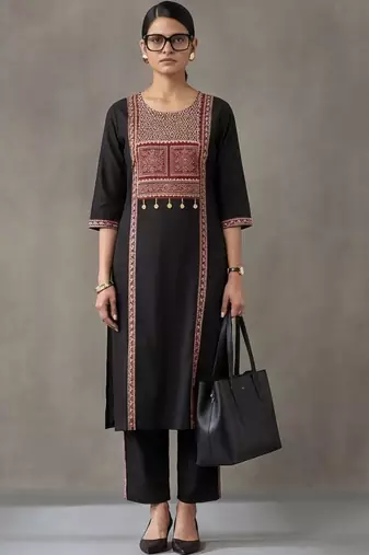 tailored women ethnic motifs embroidered regular thread work cotton kurta with trousers & with dupatta