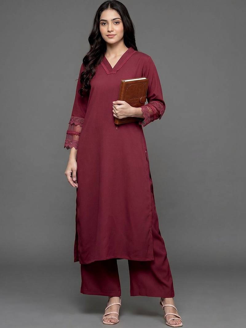 structured women regular silk crepe kurta with palazzos