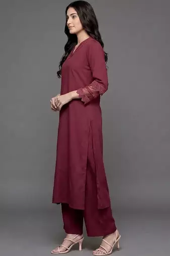 structured women regular silk crepe kurta with palazzos