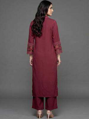 structured women regular silk crepe kurta with palazzos 3