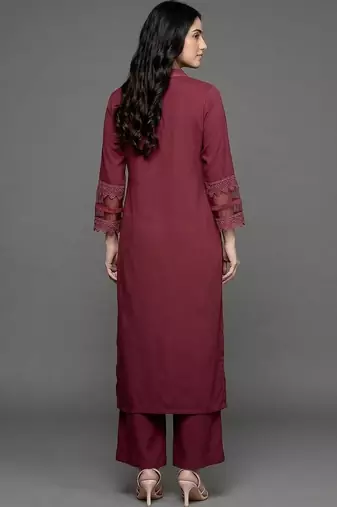 structured women regular silk crepe kurta with palazzos