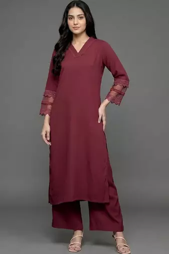 structured women regular silk crepe kurta with palazzos