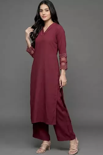 structured women regular silk crepe kurta with palazzos