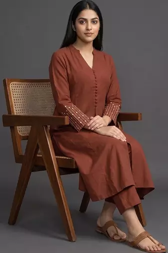 formal women regular thread work kurta with trousers