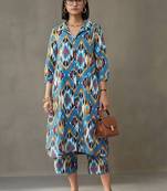 workwear women printed regular cotton kurta with trousers