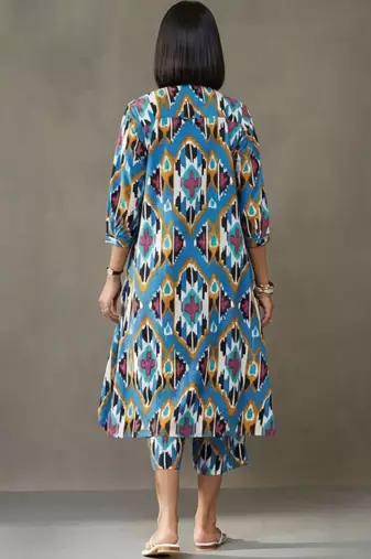 workwear women printed regular cotton kurta with trousers
