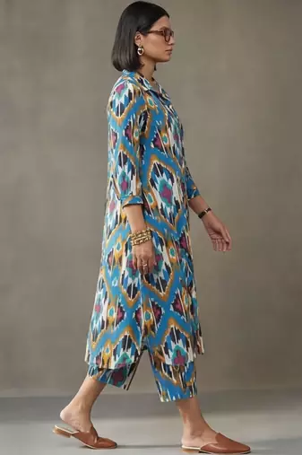 workwear women printed regular cotton kurta with trousers