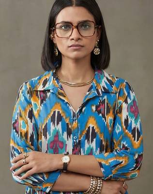 workwear women printed regular cotton kurta with trousers 5