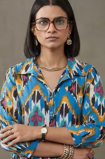 workwear women printed regular cotton kurta with trousers