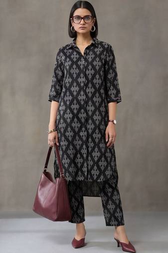 everyday workwear women printed regular cotton kurta with trousers
