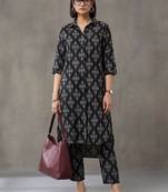 everyday workwear women printed regular cotton kurta with trousers