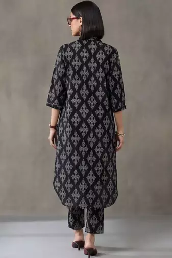 everyday workwear women printed regular cotton kurta with trousers
