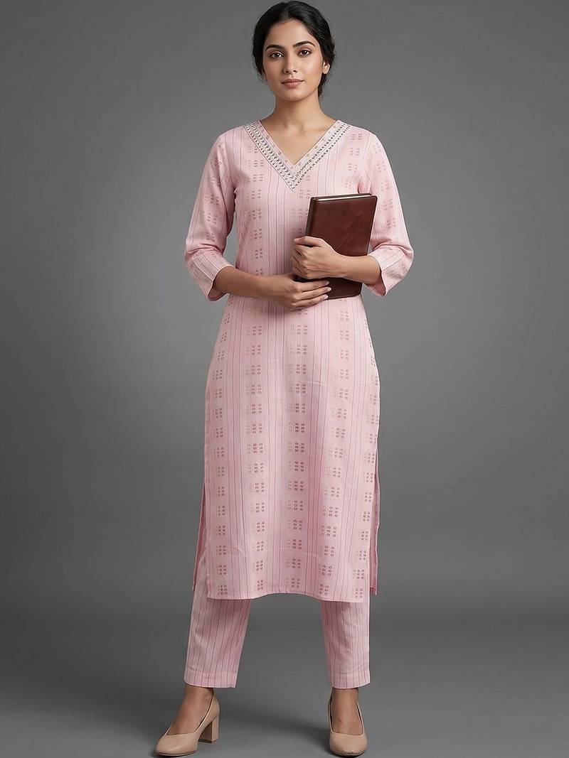 tailored women printed regular kurta with trousers