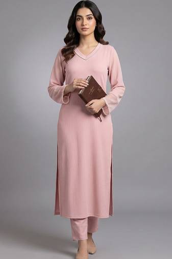 smart women regular beads and stones silk crepe kurta with trousers