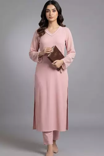 smart women regular beads and stones silk crepe kurta with trousers