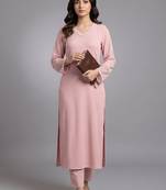 smart women regular beads and stones silk crepe kurta with trousers