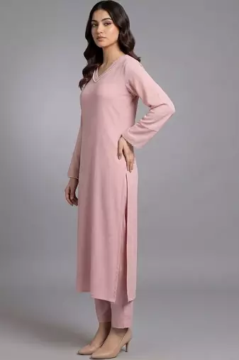 smart women regular beads and stones silk crepe kurta with trousers