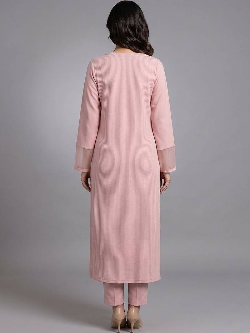 smart women regular beads and stones silk crepe kurta with trousers