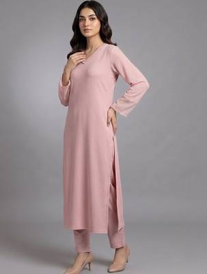 smart women regular beads and stones silk crepe kurta with trousers 5