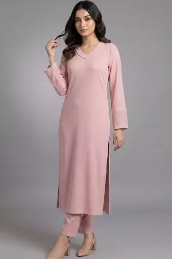 smart women regular beads and stones silk crepe kurta with trousers