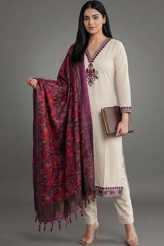 smart women floral embroidered regular thread work kurta with trousers & with dupatta