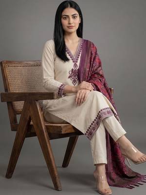 smart women floral embroidered regular thread work kurta with trousers & with dupatta 4
