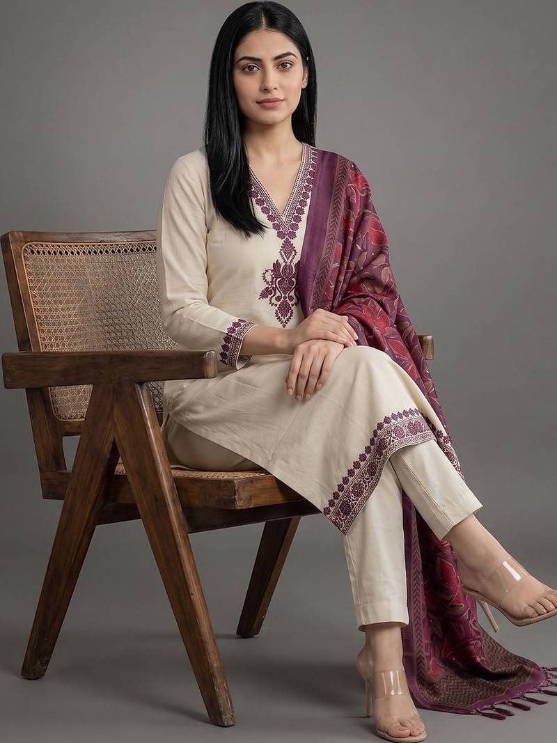 smart women floral embroidered regular thread work kurta with trousers & with dupatta