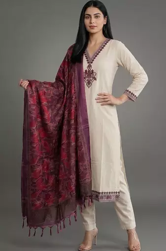 smart women floral embroidered regular thread work kurta with trousers & with dupatta