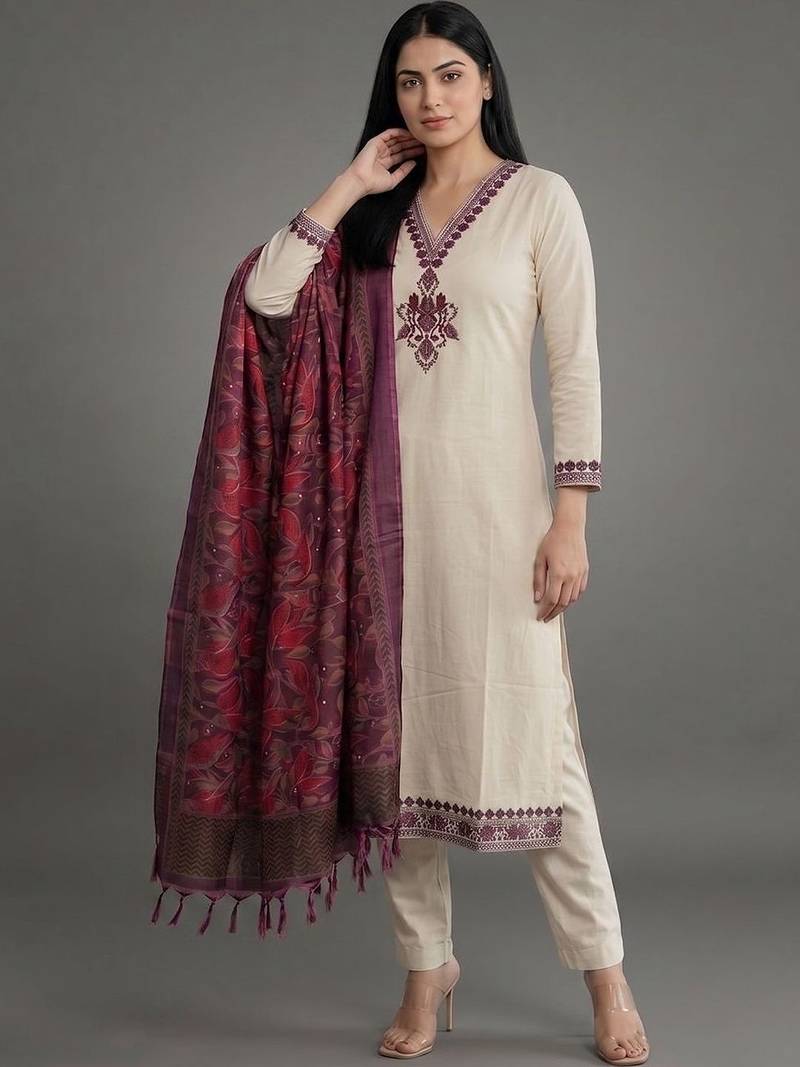 smart women floral embroidered regular thread work kurta with trousers & with dupatta