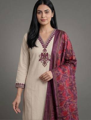 smart women floral embroidered regular thread work kurta with trousers & with dupatta 7