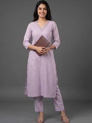 tailored women ethnic motifs regular thread work kurta with trousers 1