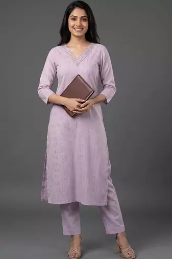 tailored women ethnic motifs regular thread work kurta with trousers