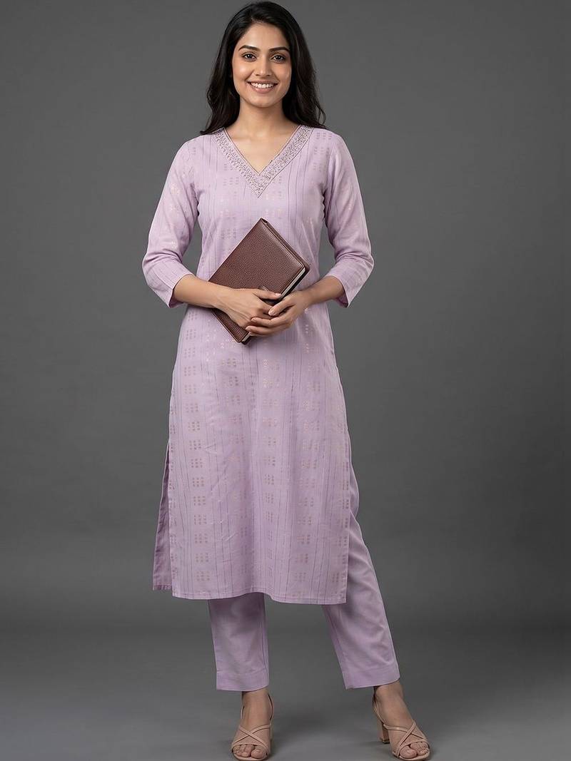 tailored women ethnic motifs regular thread work kurta with trousers