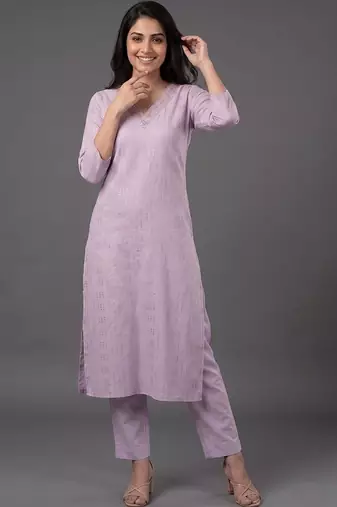 tailored women ethnic motifs regular thread work kurta with trousers
