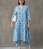 formal women floral printed regular cotton kurta with trousers