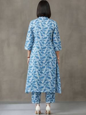 formal women floral printed regular cotton kurta with trousers 2