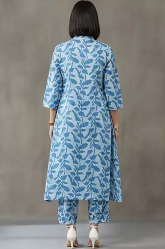 formal women floral printed regular cotton kurta with trousers