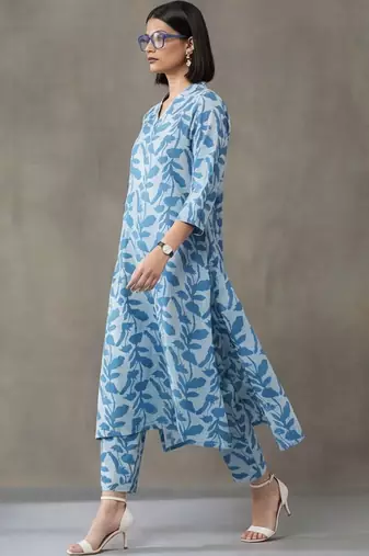 formal women floral printed regular cotton kurta with trousers