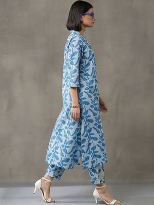 formal women floral printed regular cotton kurta with trousers 4