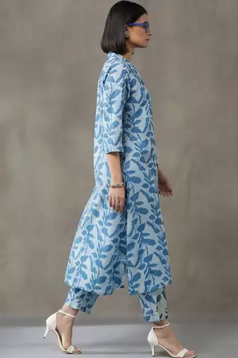formal women floral printed regular cotton kurta with trousers