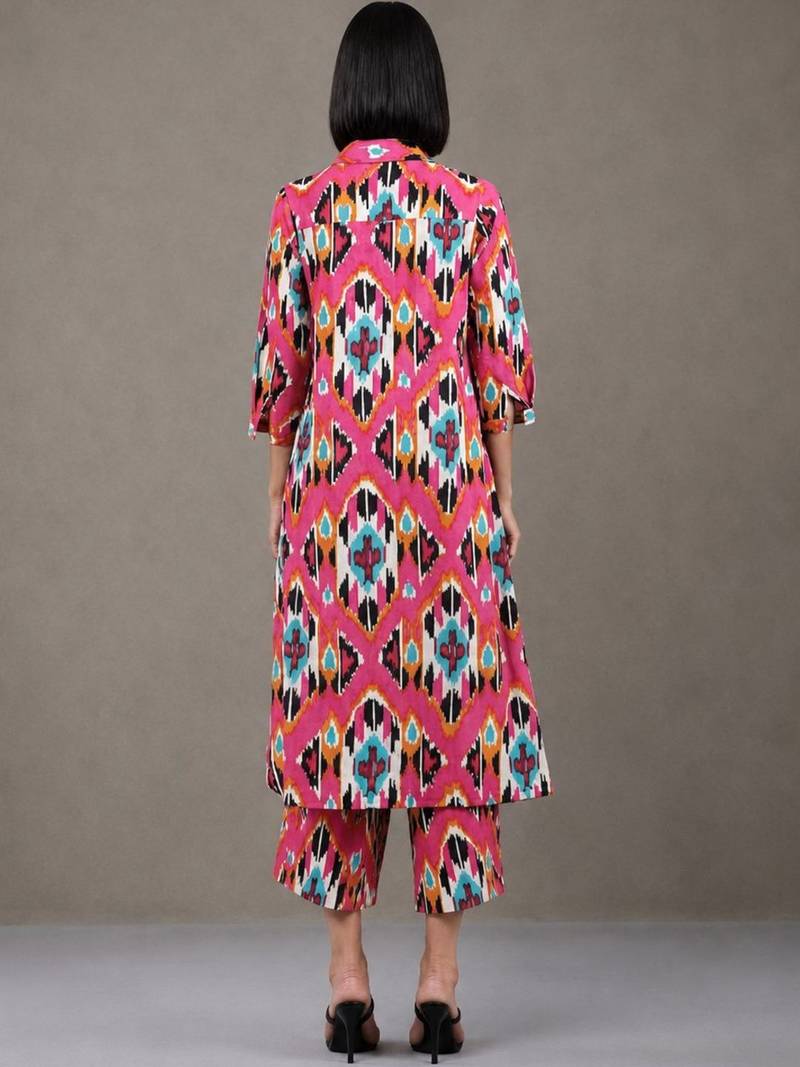 everyday workwear women printed regular cotton kurta with trousers