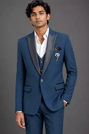 Steel blue contrast lapel tuxedo set