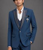 Steel blue contrast lapel tuxedo set